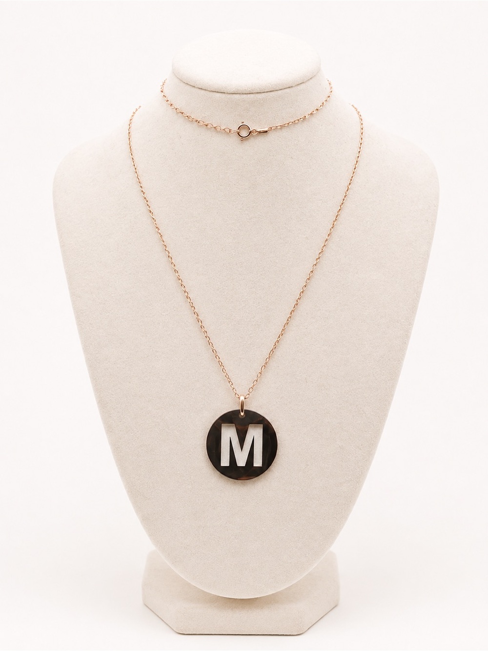 Monogram M Pendant Necklace in Black on Rose Gold Chain